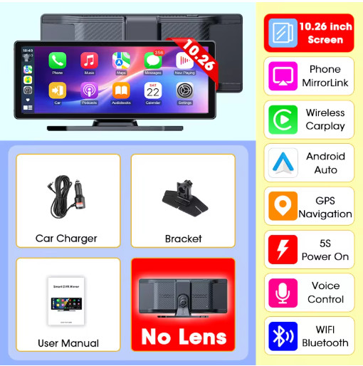 11.26″ 4K CarPlay Android Auto Portable Dash Cam DVR 5G WiFi Navigation