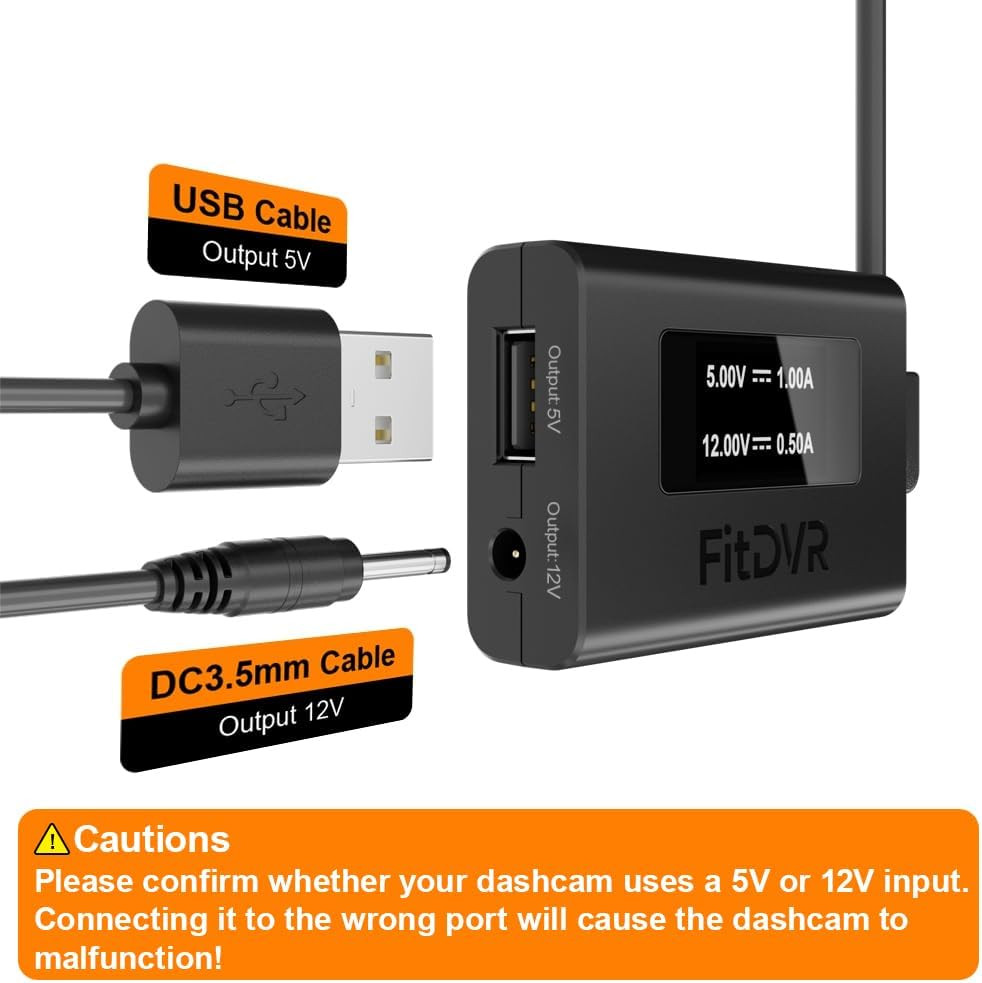 Dash Cam Power Adapter (10-Pin) for for Hyundai, Kia, Genesis, LED Display USB P