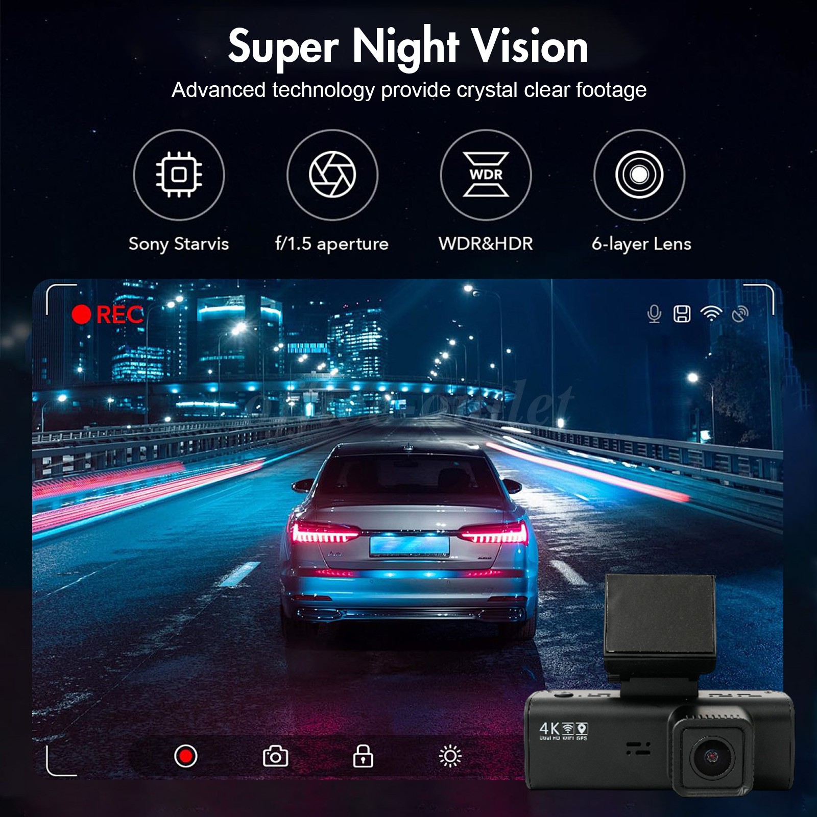 4K Dual Dash Camera with 512GB SD Card, Front and Rear Dash Camera, Black