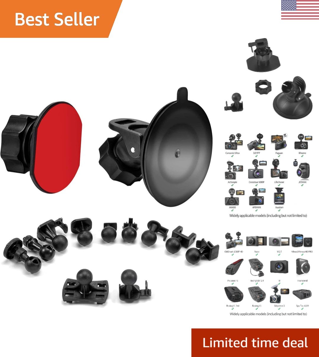 Ultimate Dash Cam Suction Cup & Adhesive Mount – Compatible with YI & Rexing