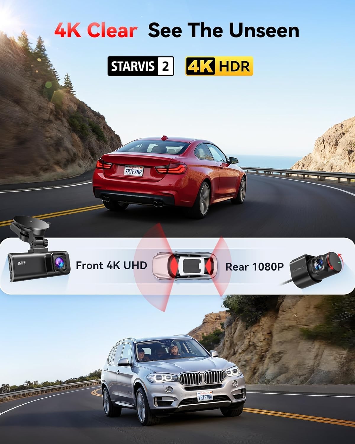 F7NP 4K Dash Cam Front Rear, STARVIS 2 Sensor, Free Card Included | 5.8GHz Wi…