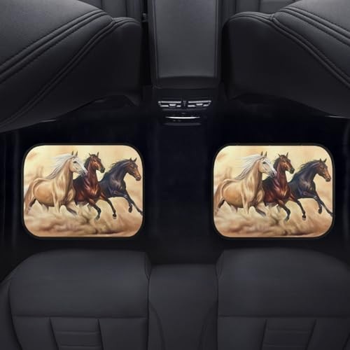 Horse Pattern Car Floor Mats Aztec Ethnic Style Three Horses Run in Brown