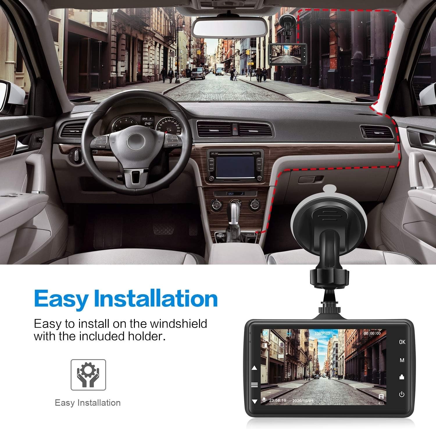 Dash Cam Front Aluminum Alloy 1080P 170° Wide Angle Night Vision WDR G-Sensor