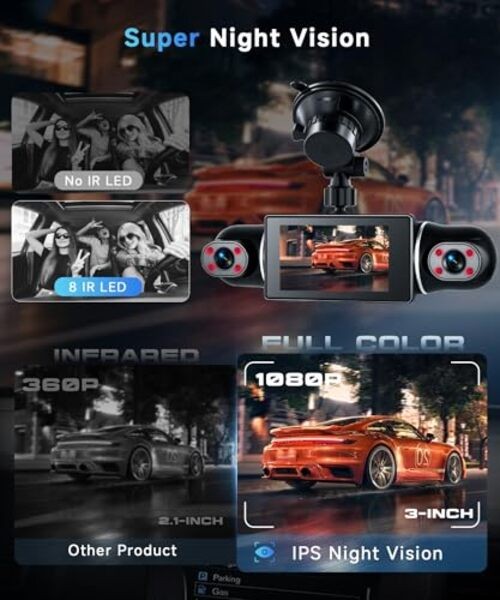 4 Channel 360° Dash Cam Front Rear Inside Left Right 3 Inch Include 64G TF Card