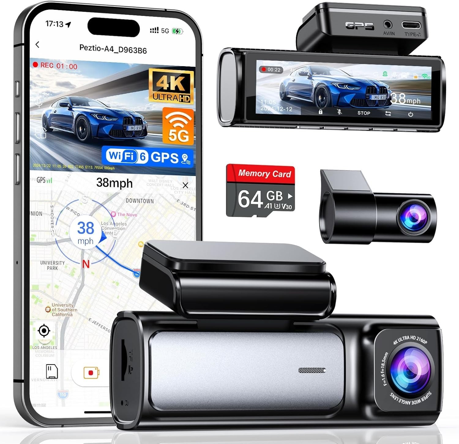 Complete 4K+2.5K Dash Cam System with 3.59″ IPS Screen & Seamless Loop Recording