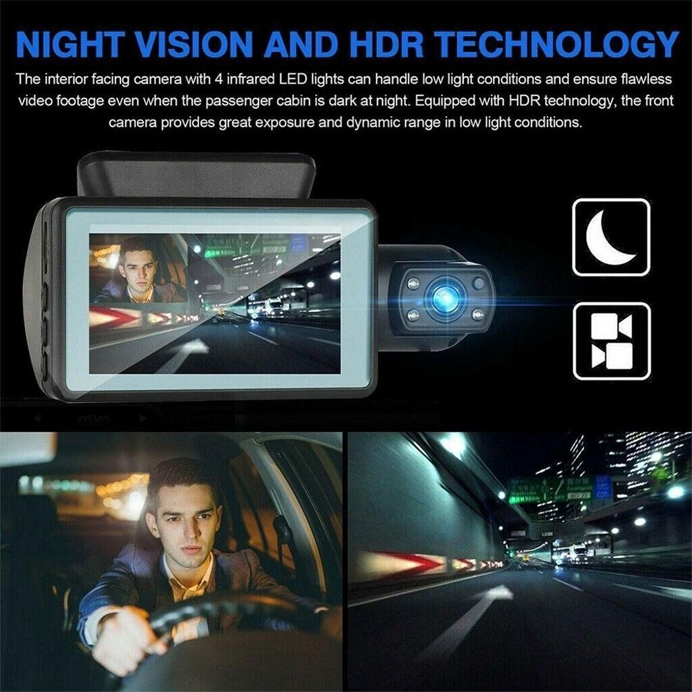 2 Lens Car Video Recorder, HD1080P Dash Cam Car 3.0inch IPS Night Vision