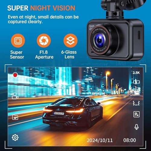 Dash Cam Front and Rear, 2.5K Dual Dash Camera for Cars, 2560P Mini Car Black
