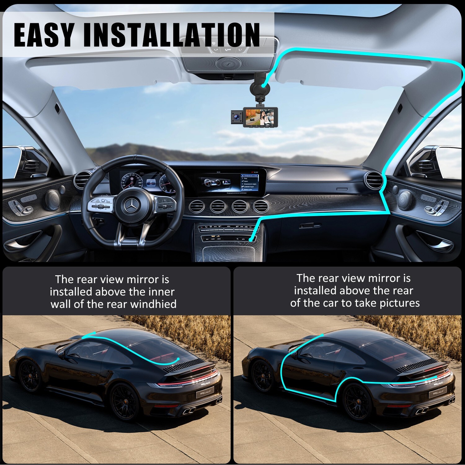 Car DVR 3 Lens Dash Camera Video Recorder G-Sensor Night Vision Front and Rear