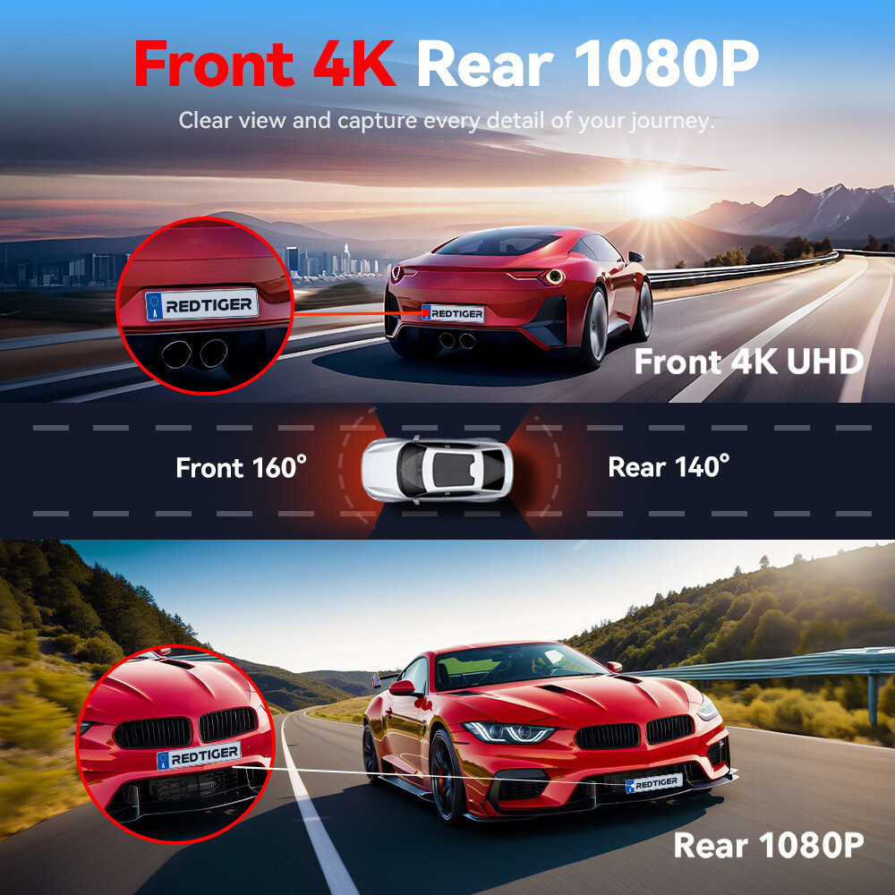 REDTIGER 5.8GHz WiFi Dash Cam Front and Rear 4K Dash Camera, 2″ Touch Screen(A4)