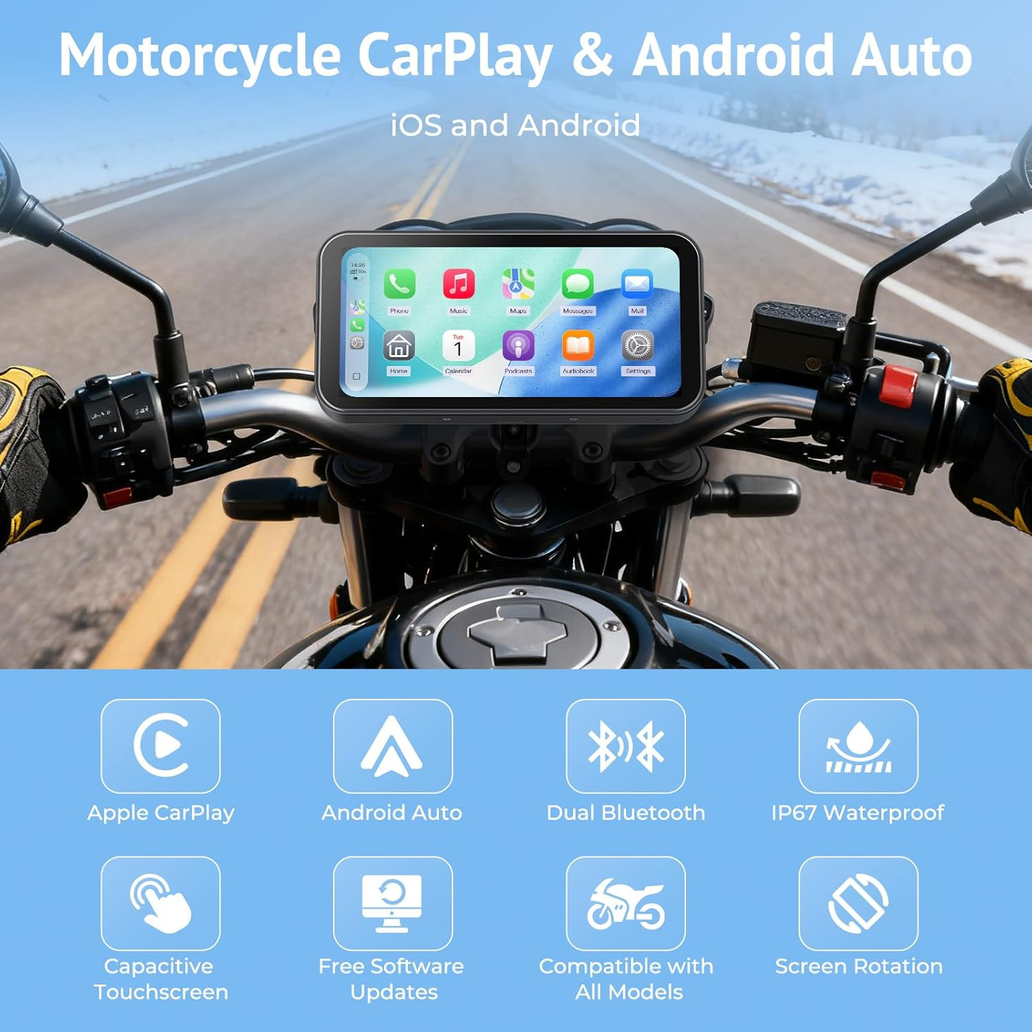 6.25″ Wireless Motorcycle Carplay & Android Auto Screen,Built-In Tpms,Portrait/L
