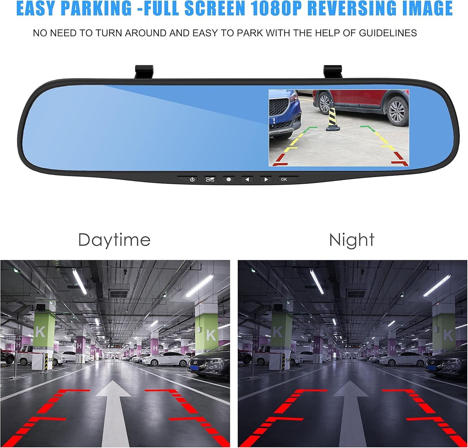 1080P HD DVR Rearview Mirror Dash Cam Dual Camera Car Front Rear Video Recorder