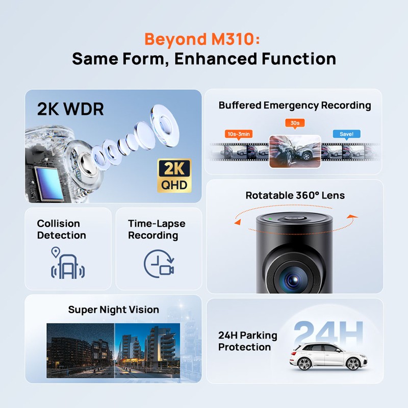 70mai M310 Plus 2K Car Dash Cam APP Smart Dashcam Video Recording Camera DVR AU
