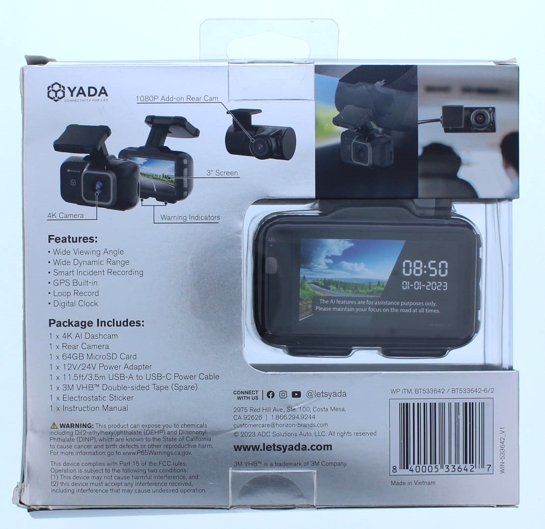Yada Roadcam AI Plus 4K AI Dashcam & Rear Cam Set