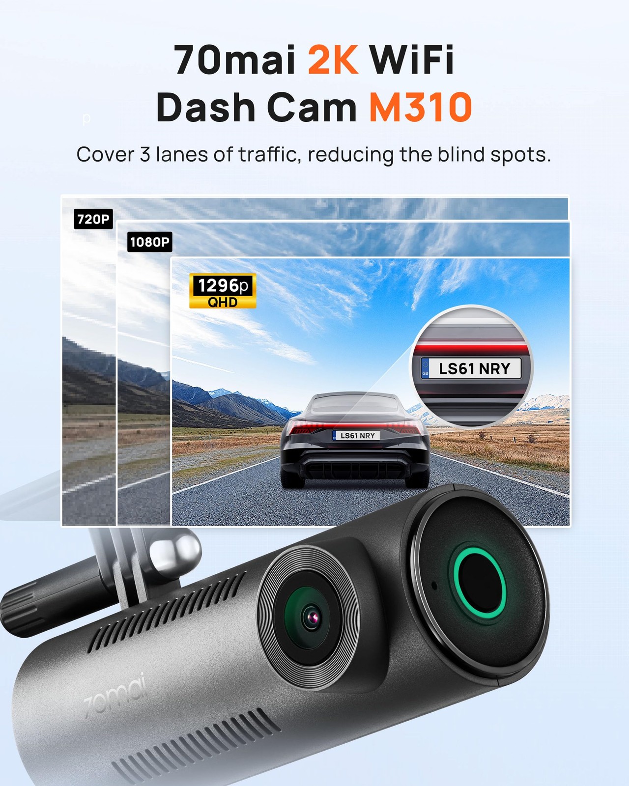 Dash Cam M310 1296P QHD Smart Front WiFi 130 Wide-Angle Night Vision Loop