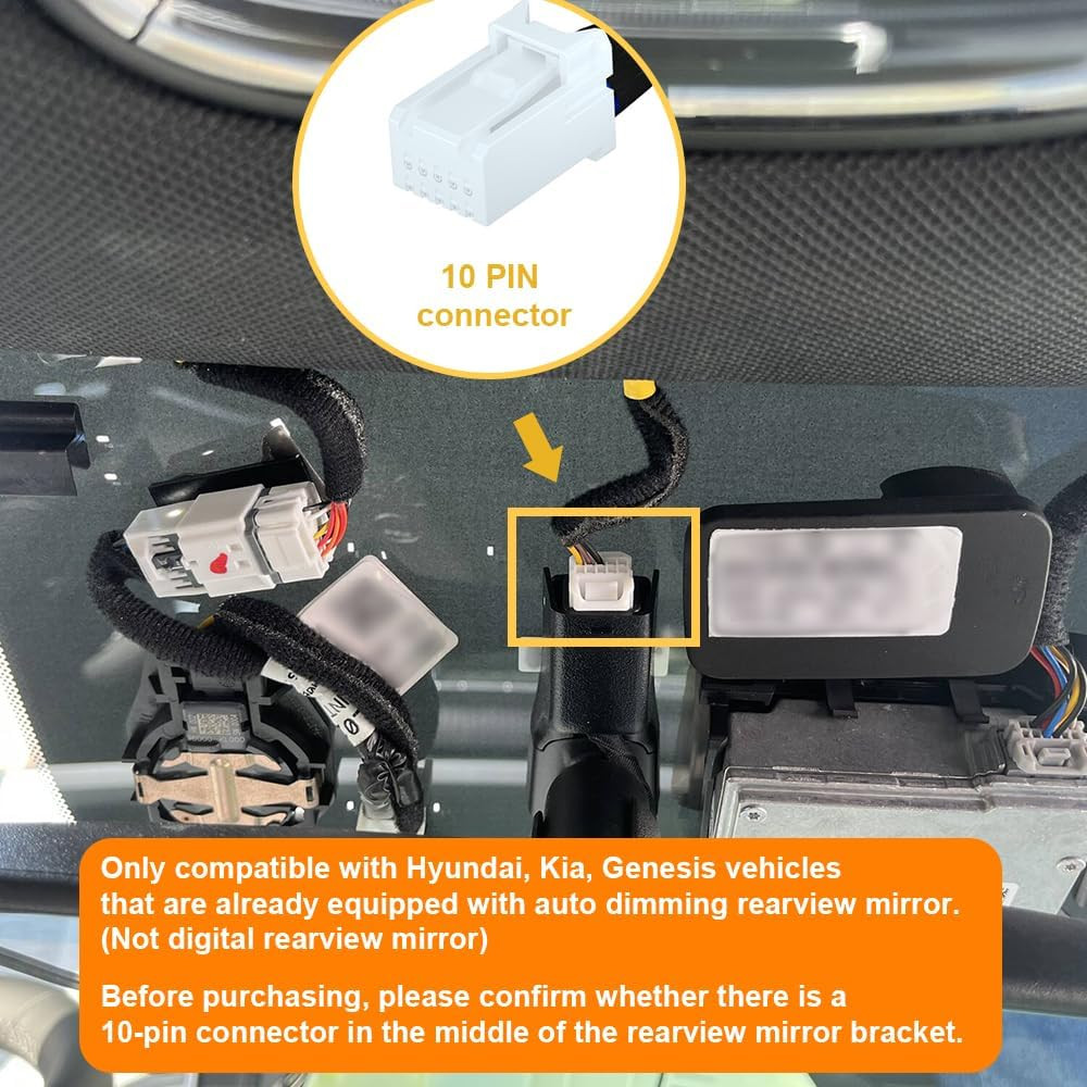 Dash Cam Power Adapter (10-Pin) for for Hyundai, Kia, Genesis, LED Display USB P