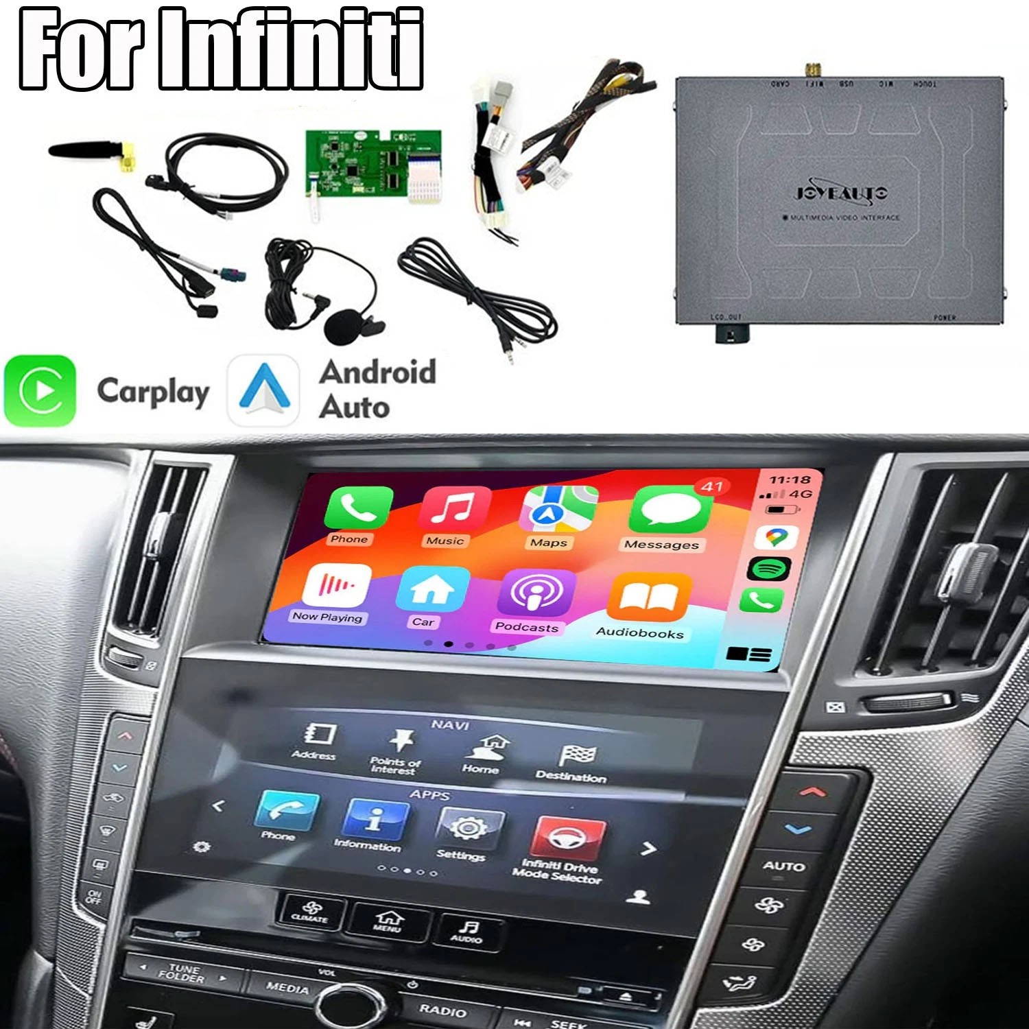 For Infiniti 2015-2019 Carplay Android Auto Q50,Q60,Q50L,QX50,Nissan Y62, Armada
