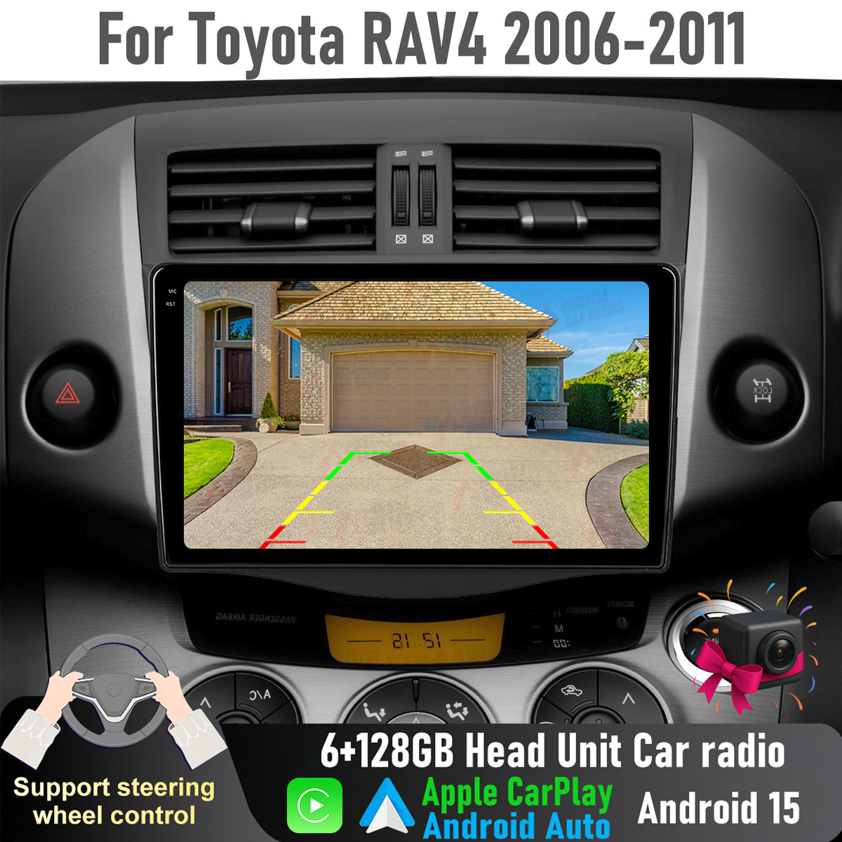 Camera Apple CarPlay Auto 6+128GB Head Unit Car radio For Toyota RAV4 2006-2011