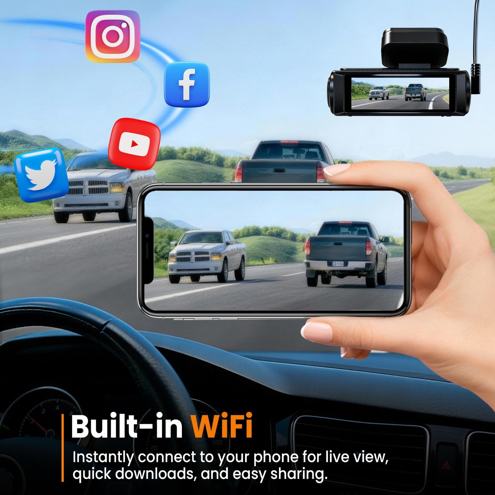 4K Dash Cam with WiFi, Night Vision, Loop Recording, G-Sensor, 32GB Card Include