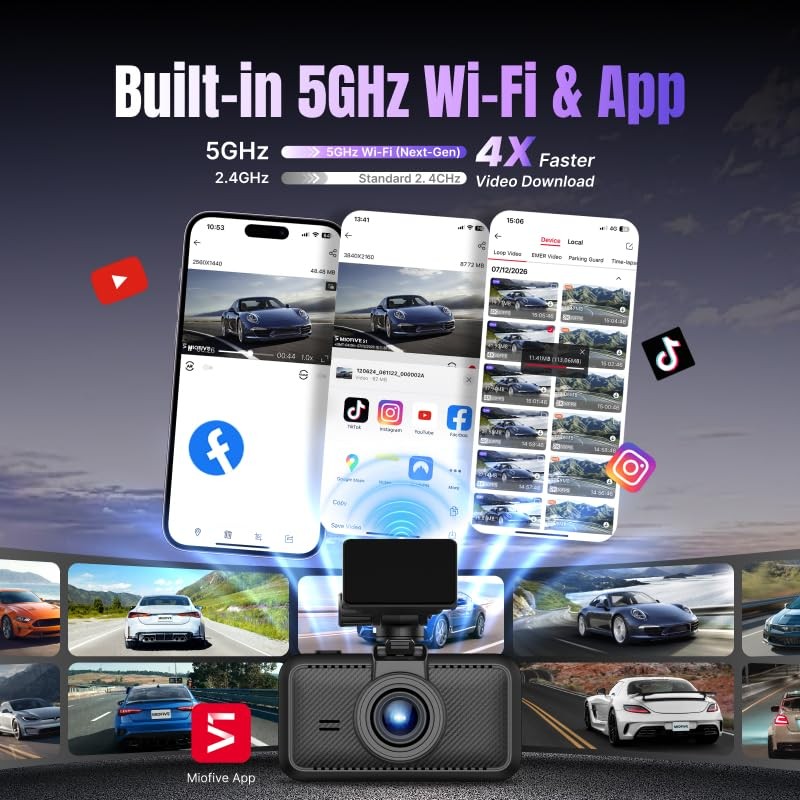 Dash Cam Front & Rear Dual Channel – Front 4K UHD + Rear 2.5K, Built-in GPS &