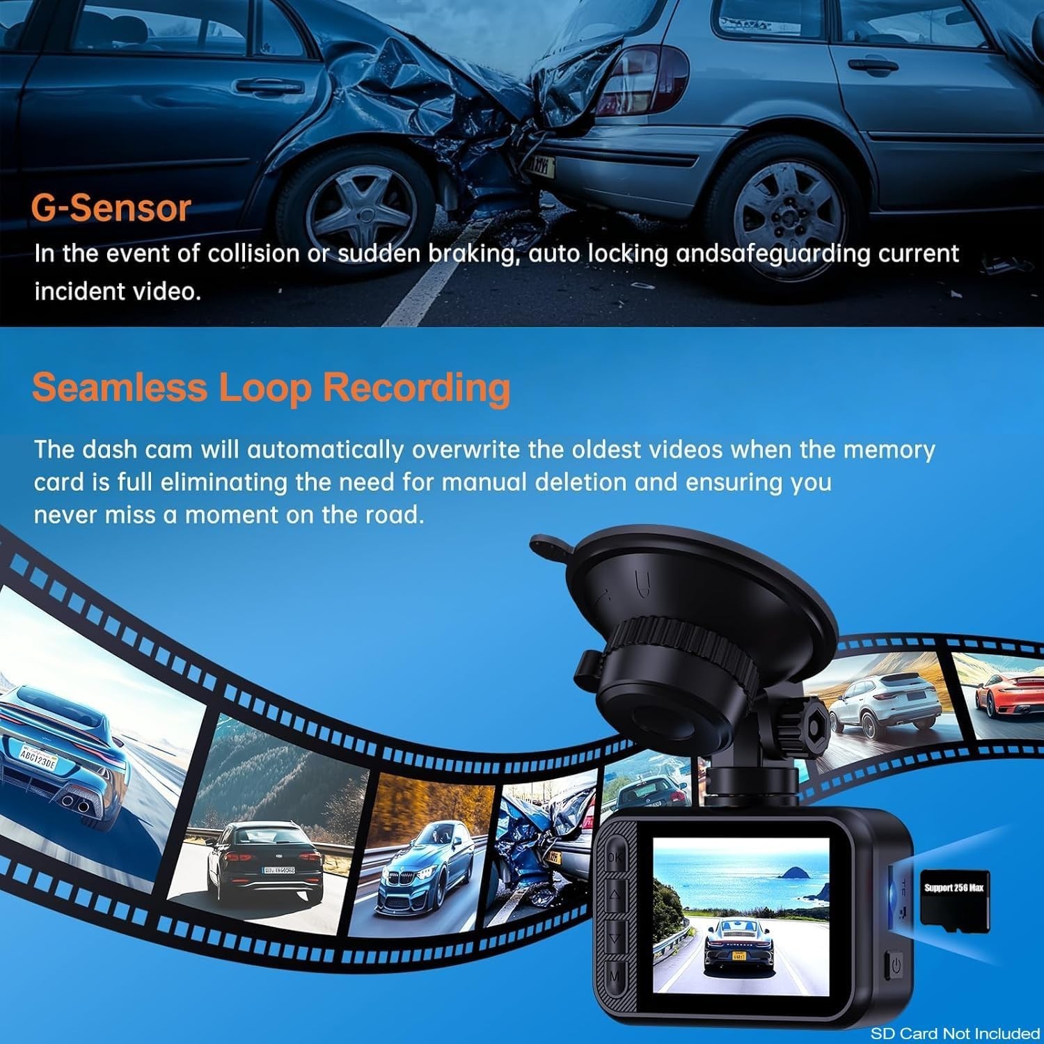 2.5K Dual Dash Cam Front & Rear with Night Vision & 24-Hour Parking Monitor