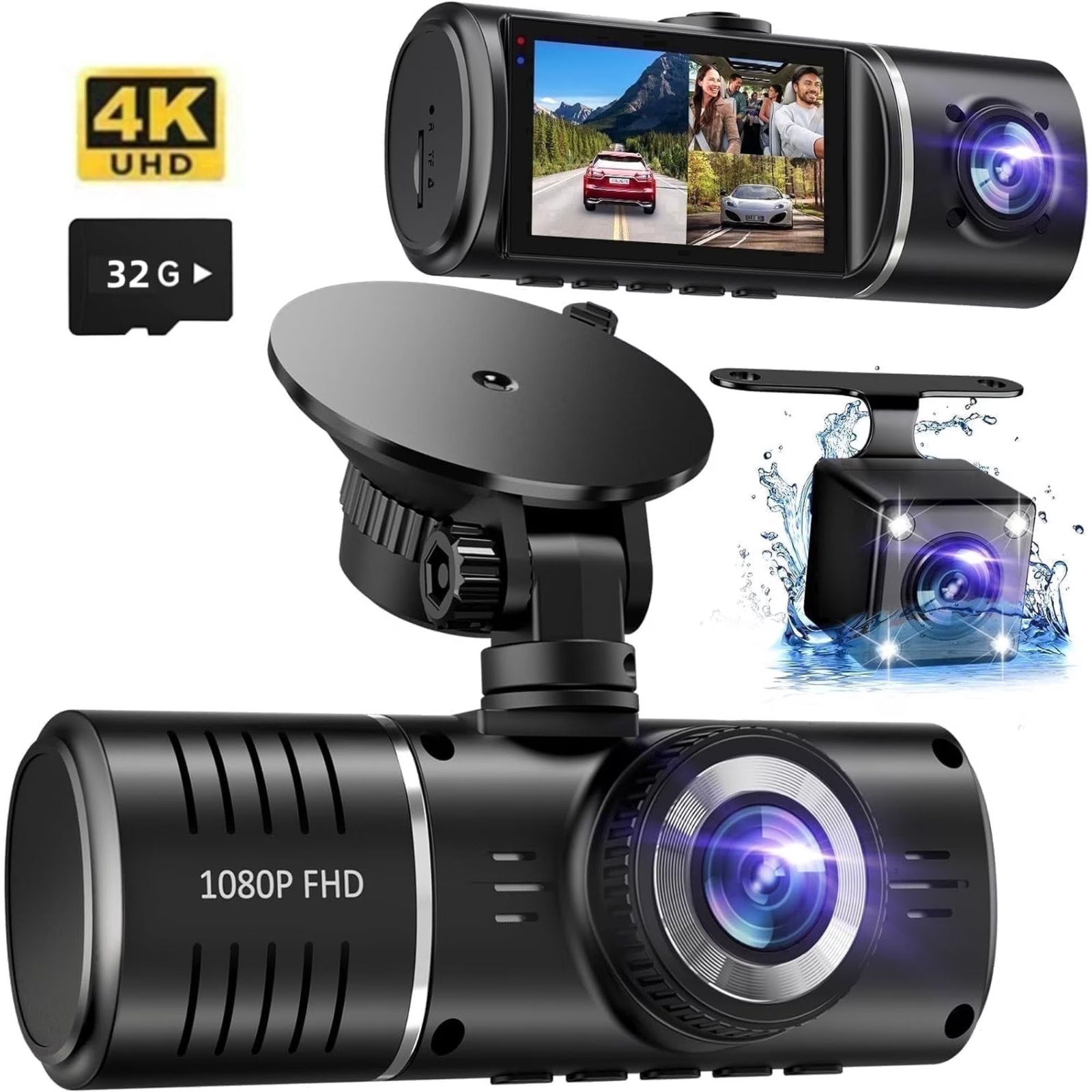 Best Car dash camera front and rear 4K,32GB Memory Card,USB