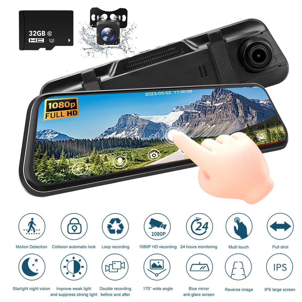 Retrovisor Camara para Auto Tactil Espejo Grabadora Con Camara de Reversa 1080P