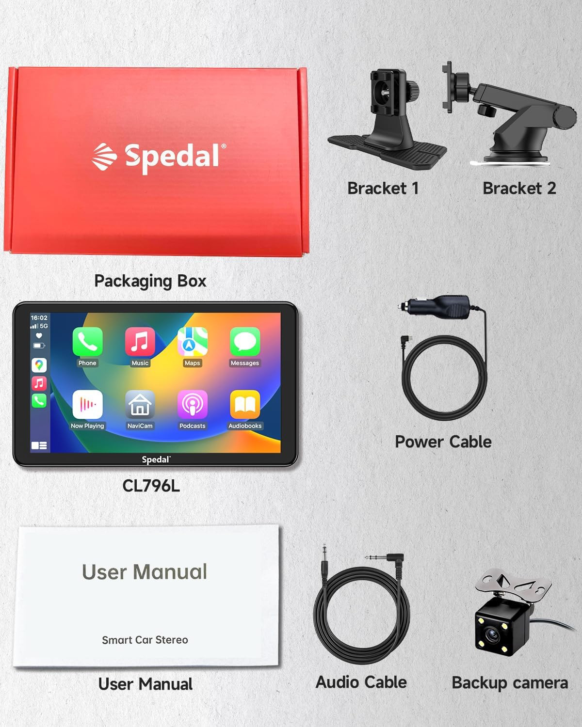 Car Play with Backup Camera, Portable Carplay and Android Auto 7″ Carplay Screen