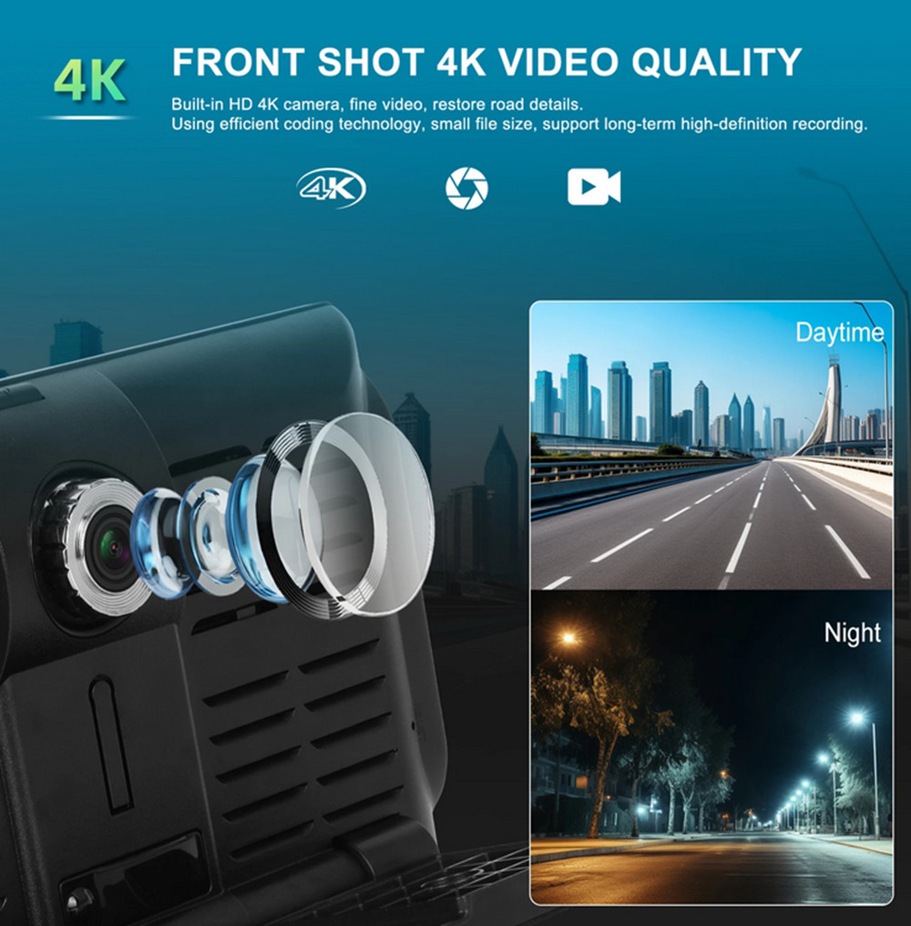 Car Dashboard Dash Cam 4K 9in IPS Monitor For Carplay Android Auto Car DVR ADAS