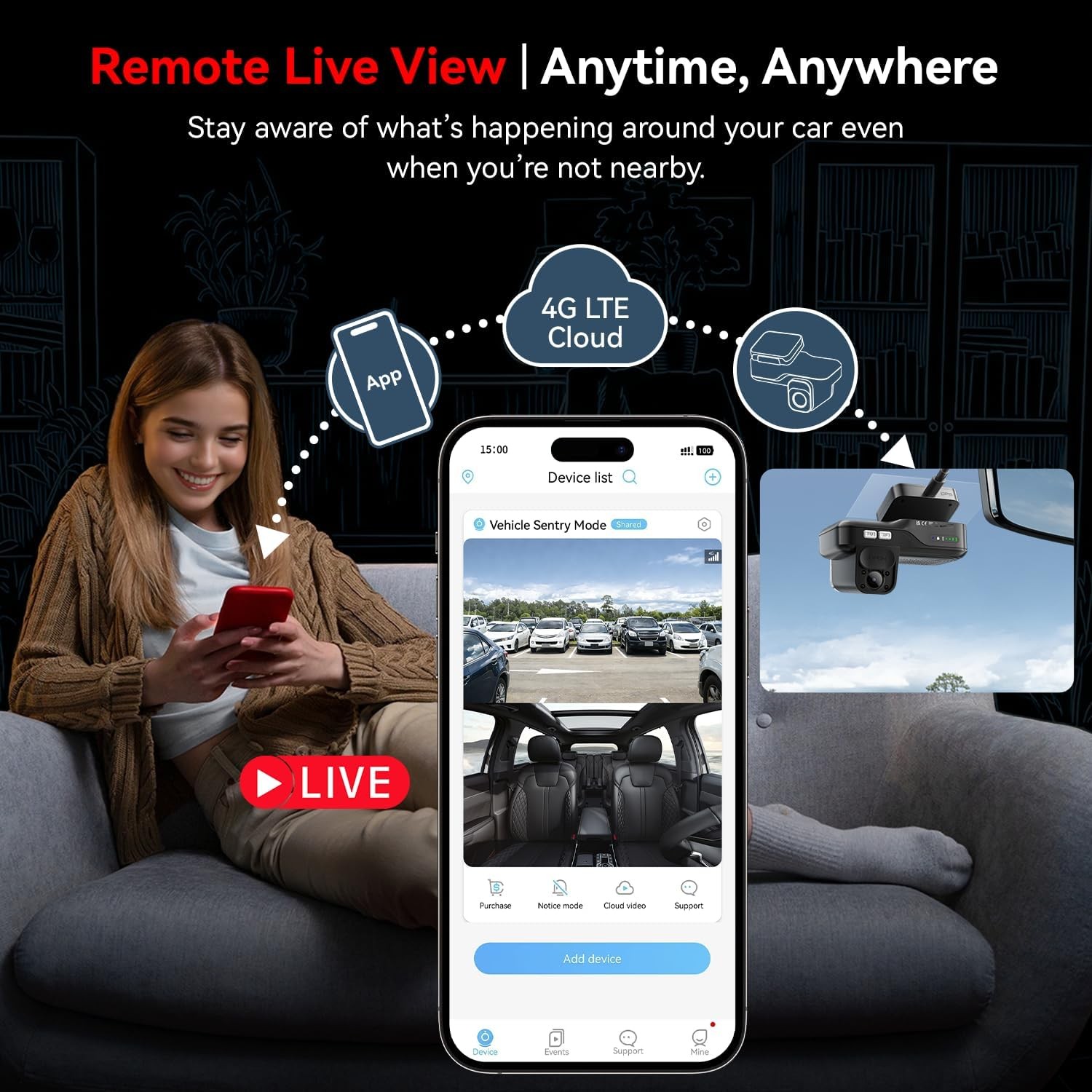 2K+1080P 4G LTE Dash Cam Live View Anti-Theft