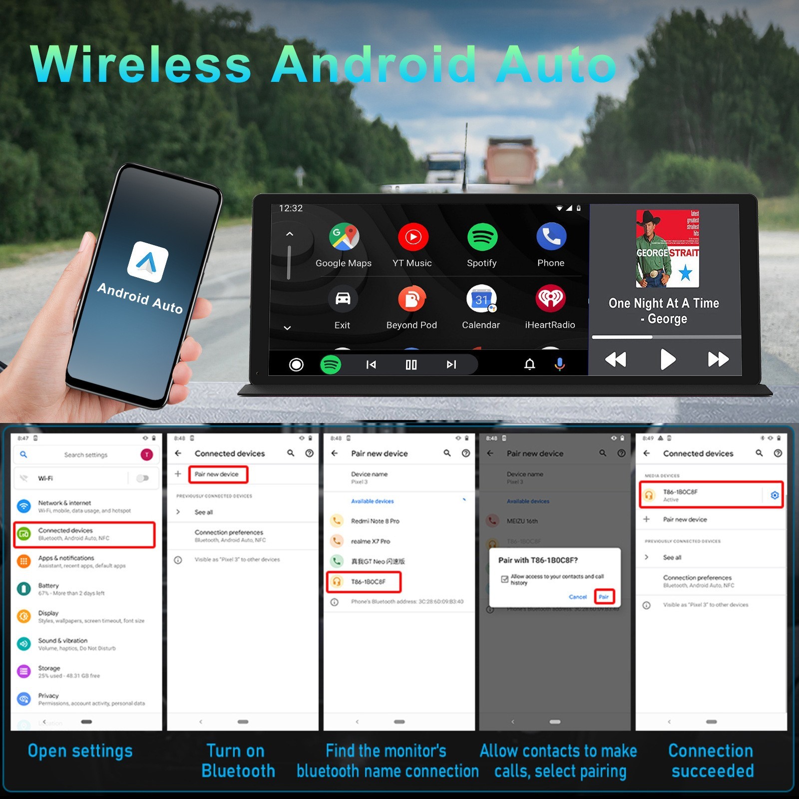 11.3in 5K Car Stereo Dash Cam Wireless For Apple Carplay Android Auto W/Camera