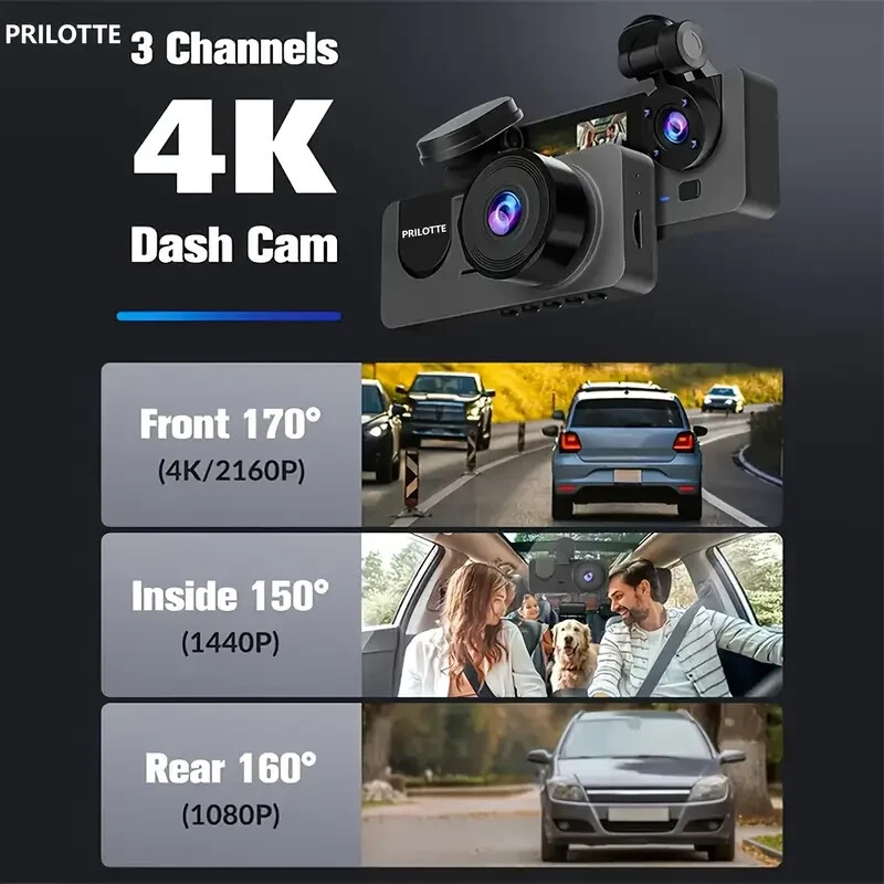 PRILOTTE Dash Cam – Front 4K UHD and Rear 1080p Camera With Free 32GB SD Card
