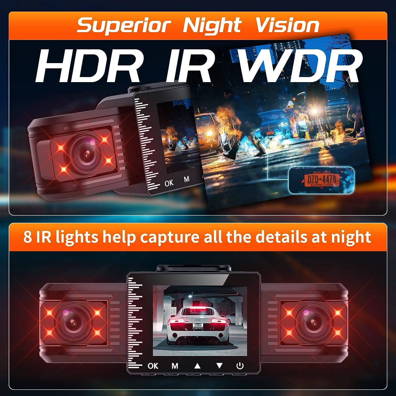 3Lens Dash Cam Dual 180 Degree Front and Rear Inside 3 Channel 1080P & 32 GB SD