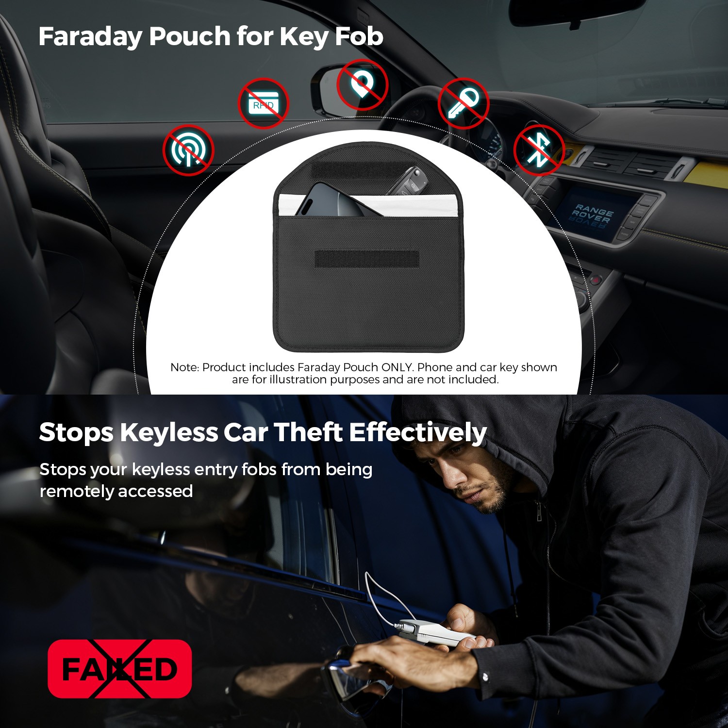 2x Car key Fob RFID Signal Blocking Case Pouch Faraday Bag Cage Protector 8 inch