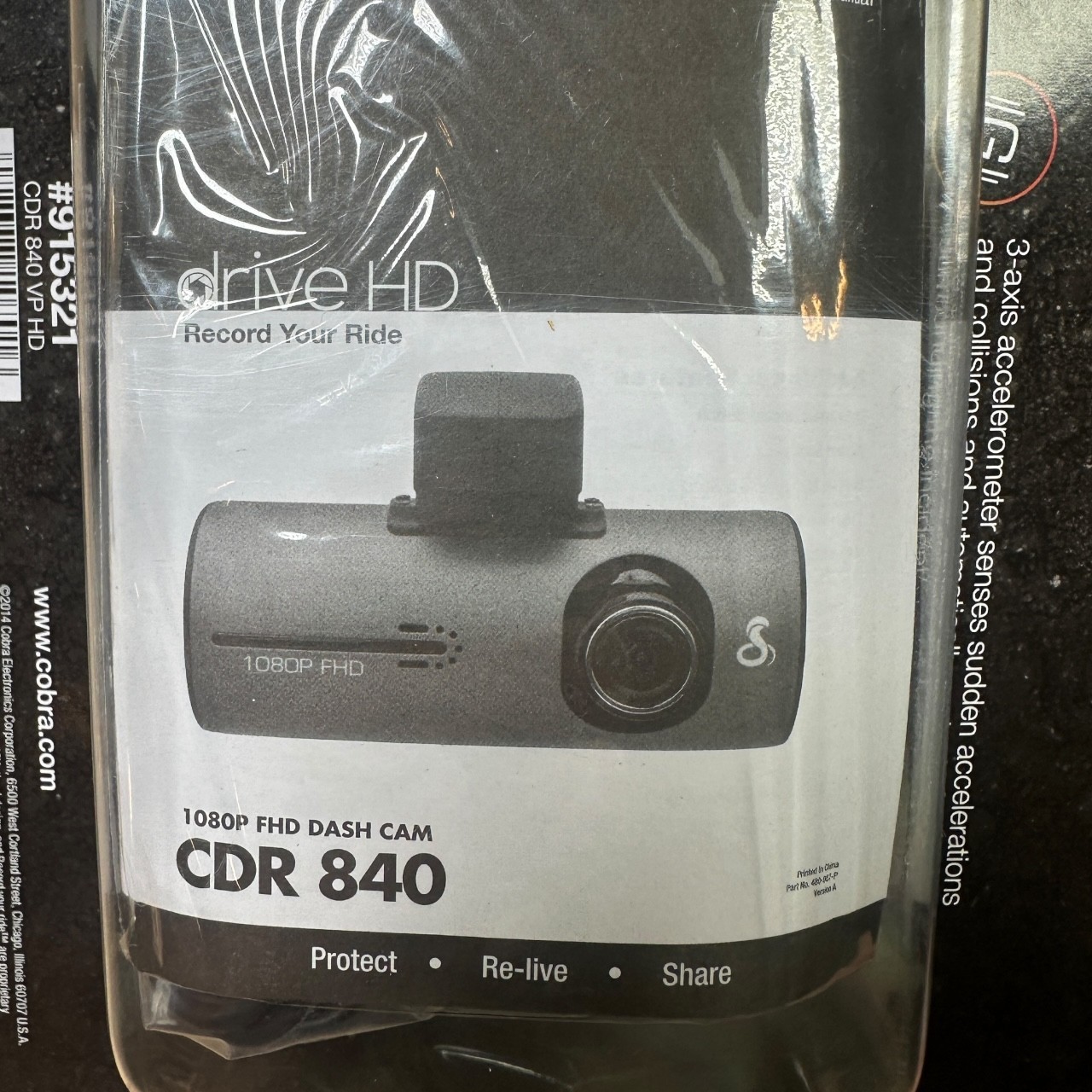 Cobra Drive HD Dash Cam W/ GPS Model CDR840 #915321 Collision Detection 1080p