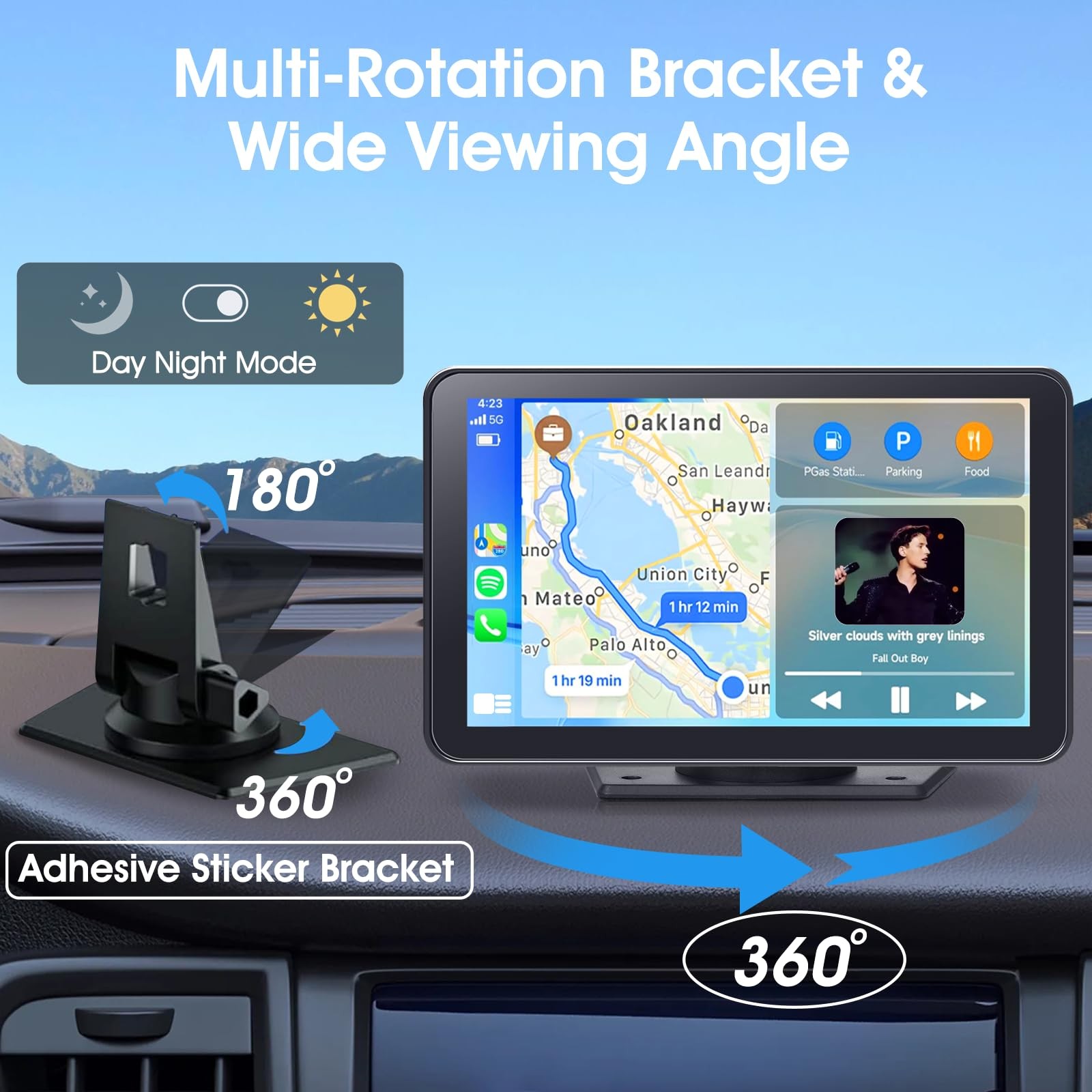 7″ HD Wireless CarPlay Screen with Bluetooth Navigation & Backup Camera