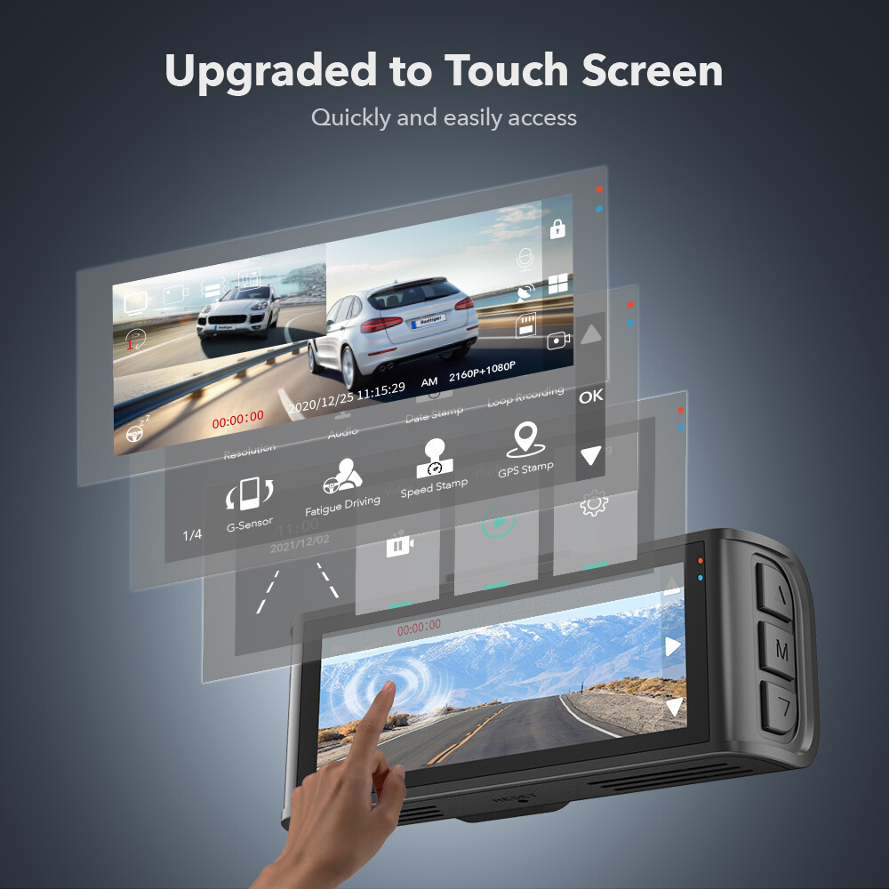 REDTIGER F7N Touch 4K Dash Cam Front and Rear, 3.18 Inch Screen, Free 64GB Card