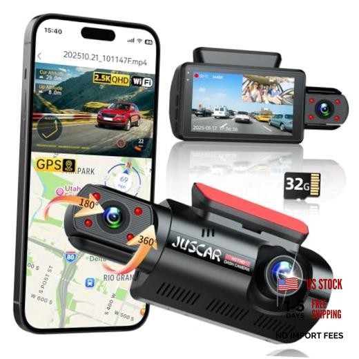 2.5K+1080P Dual Dash Cam Front and Inside with WiFi & GPS, 2 front and inside