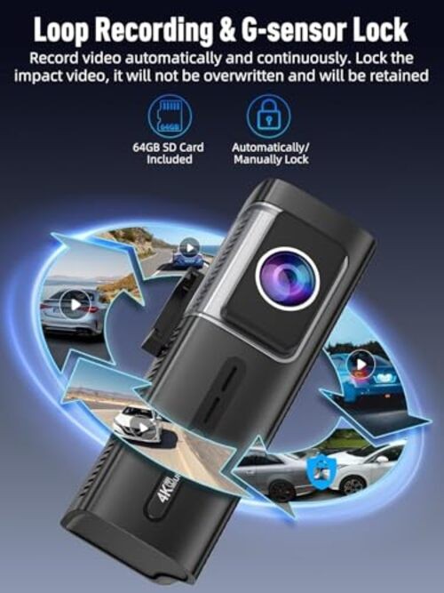 3 Channel 5G WiFi Dash Cam, 4K+1080P+1080P Dash Cam Front and Rear with Silver