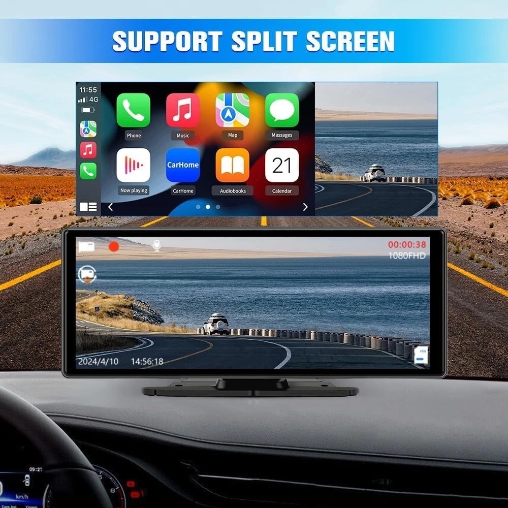 Portable Wireless CarPlay Screen for Car with 4K Dash Cam+1080P Backup Camera…