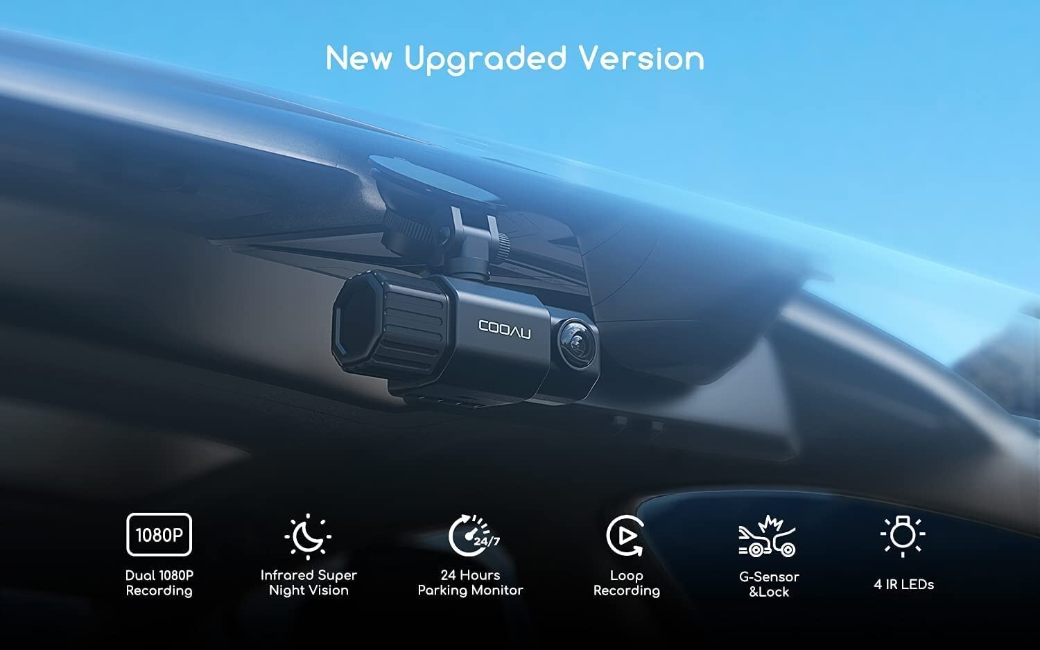 COOAU Dual Dash Cam 1080P WiFi Dash Cam Front and Inside, Built-in GPS