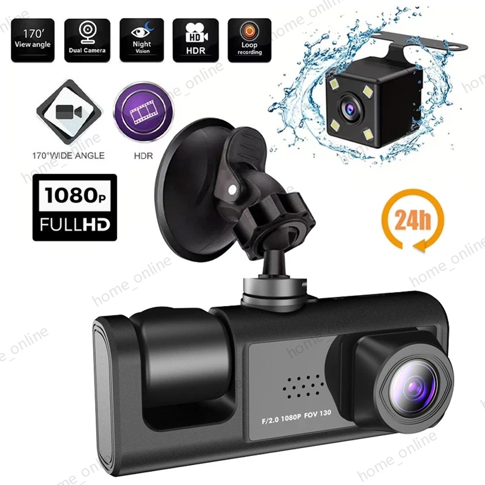 Dash Cam Car HD 1080P Front/Rear/Inside Dual Lens Video Recorder Camera G-Sensor