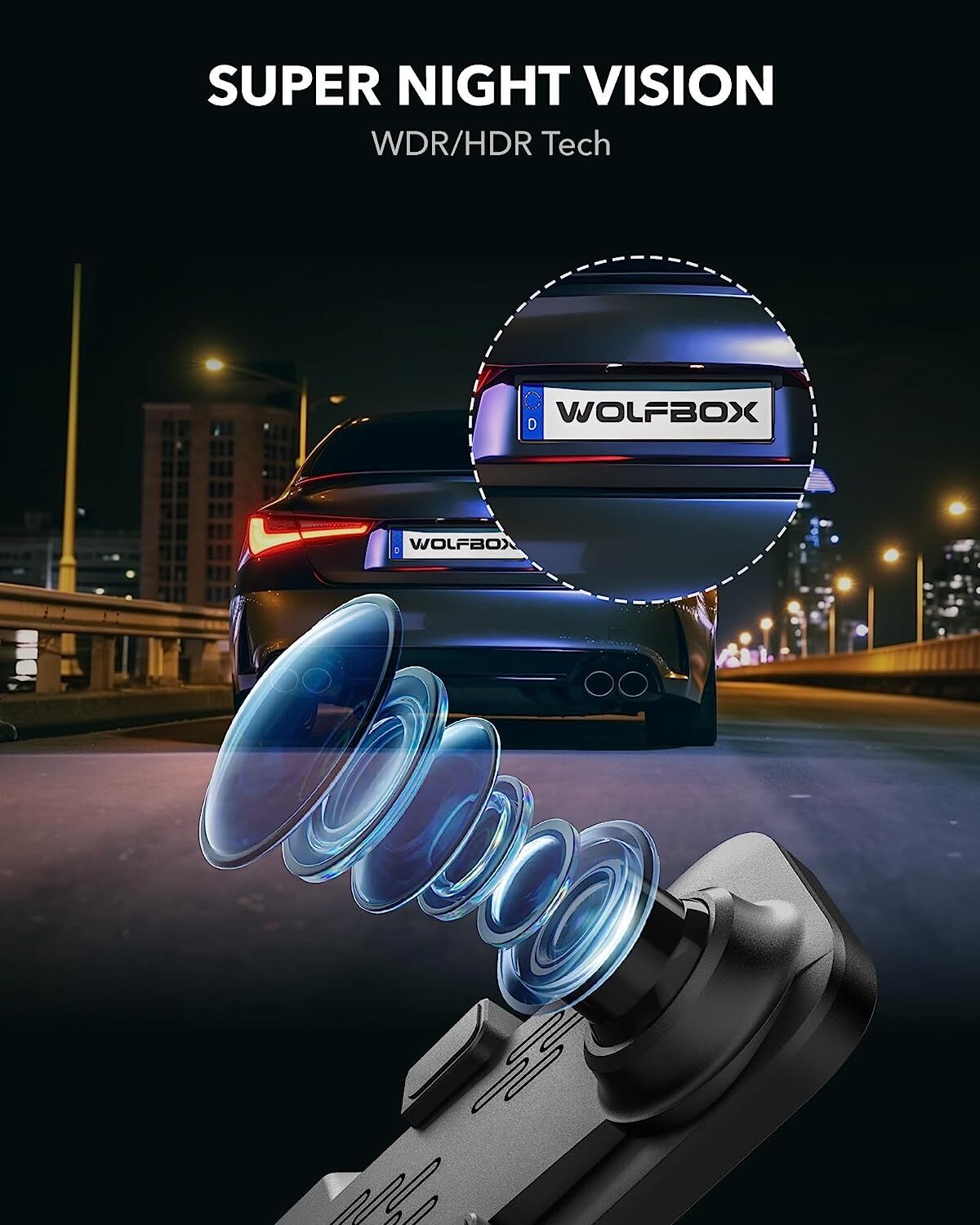 WOLFBOX 12″ 4K Mirror Dash Cam, 2160P Full HD WDR W/Hardwire Kit,Polarizing Lens