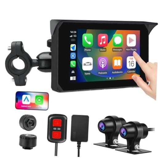 Motorcycle Carplay Screen, Wireless Carplay and Android Auto, Tire 5inch