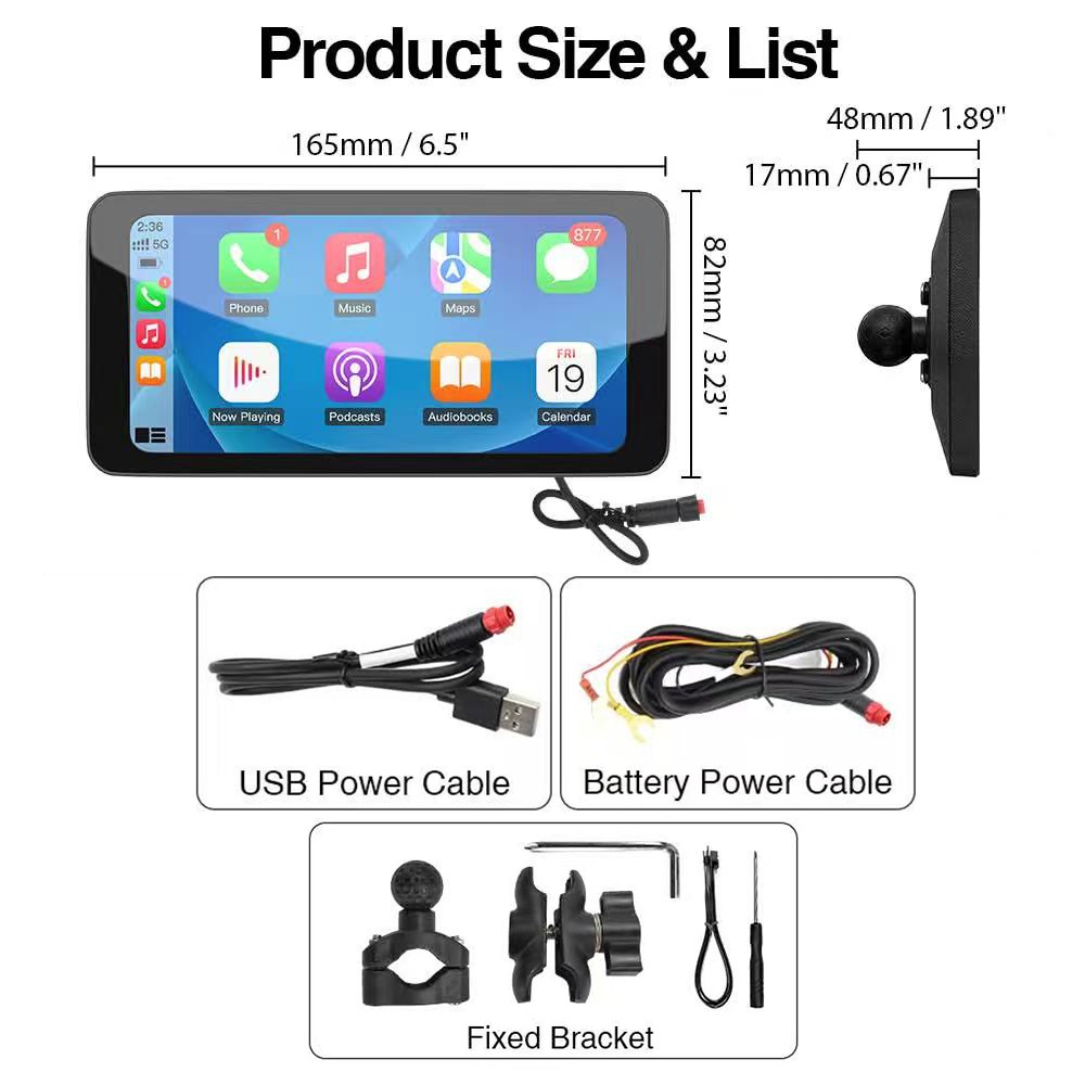 Wireless Motorcycle CarPlay Android Auto 6.3″ Touch Screen GPS Navigation