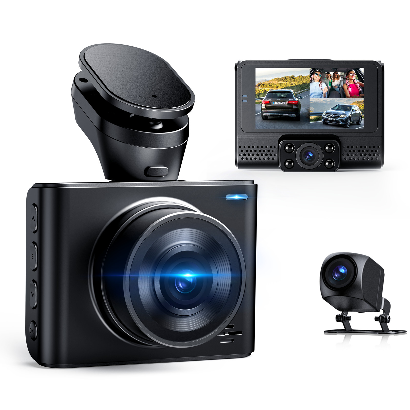 Campark Mini FHD GPS 1080P 3 Channel Dash Cam Front and Rear Car DVR Camera