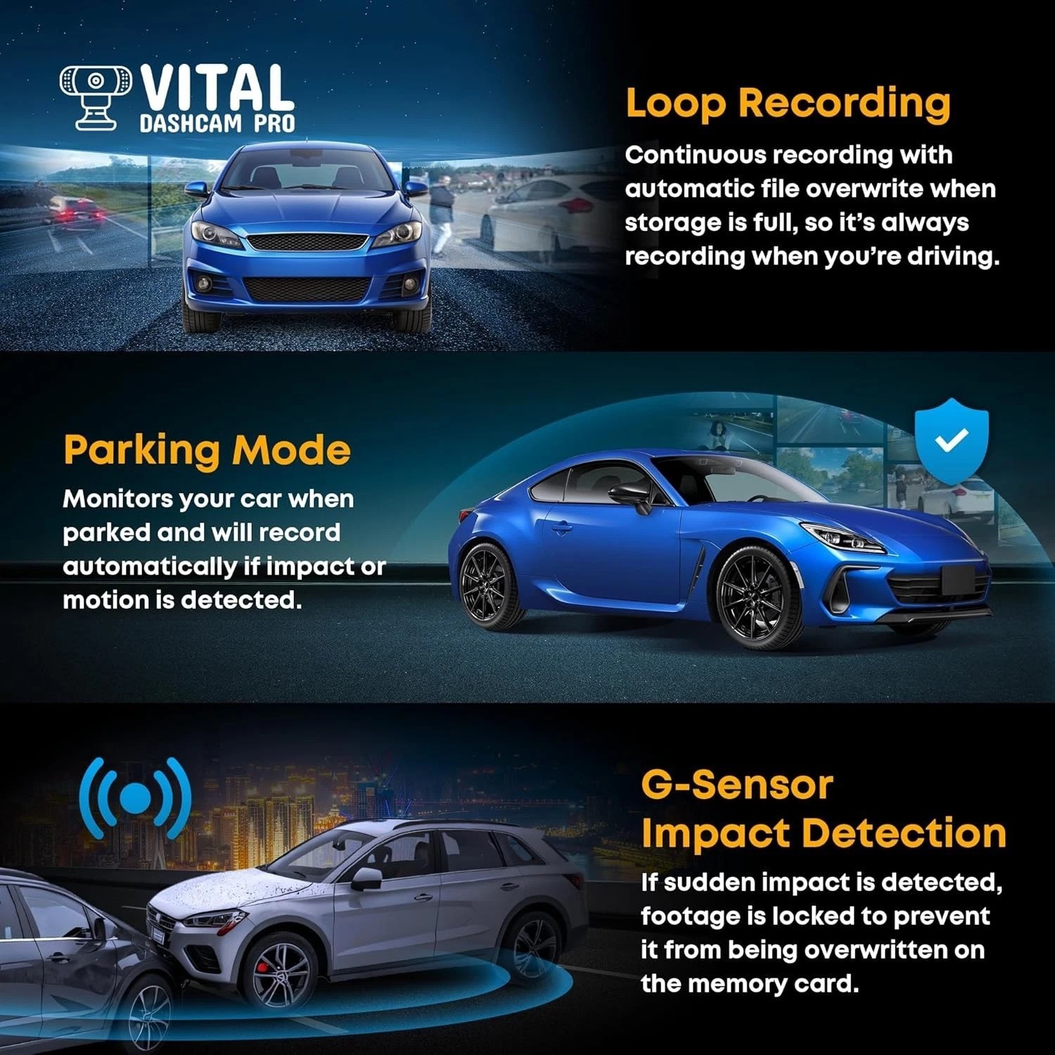 Vital Dash Camera Pro 2026 Dashcam Front and Rear Camera for Cars Dual Car Ca…