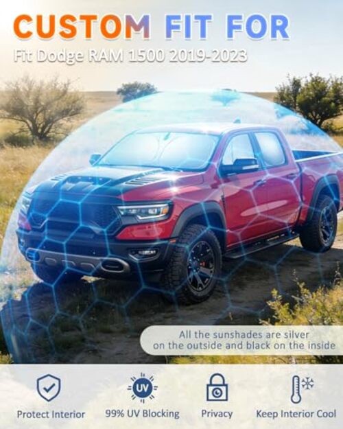 Windshield Sun Shades for Dodge RAM1500 2019-2025
