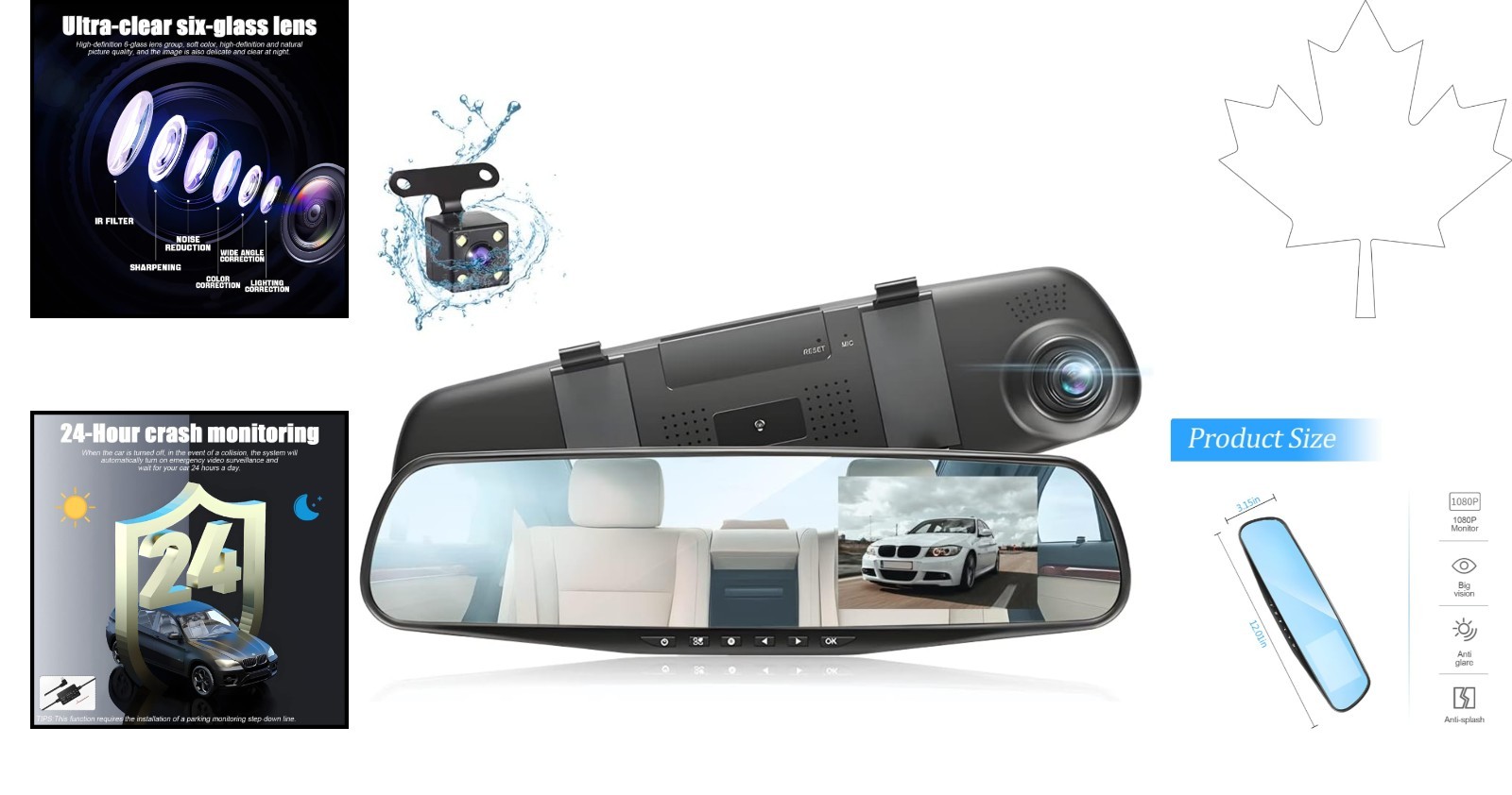 4.3″ Full HD Dash Cam Mirror with Built-in G-Sensor for Ultimate Safety