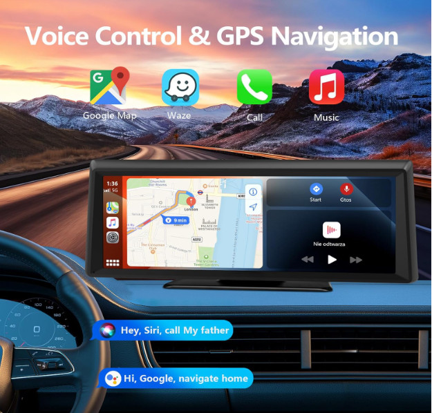 Pantalla CarPlay inalámbrica 8,1” con dash cam 2K, GPS y cámara trasera. Nuevo