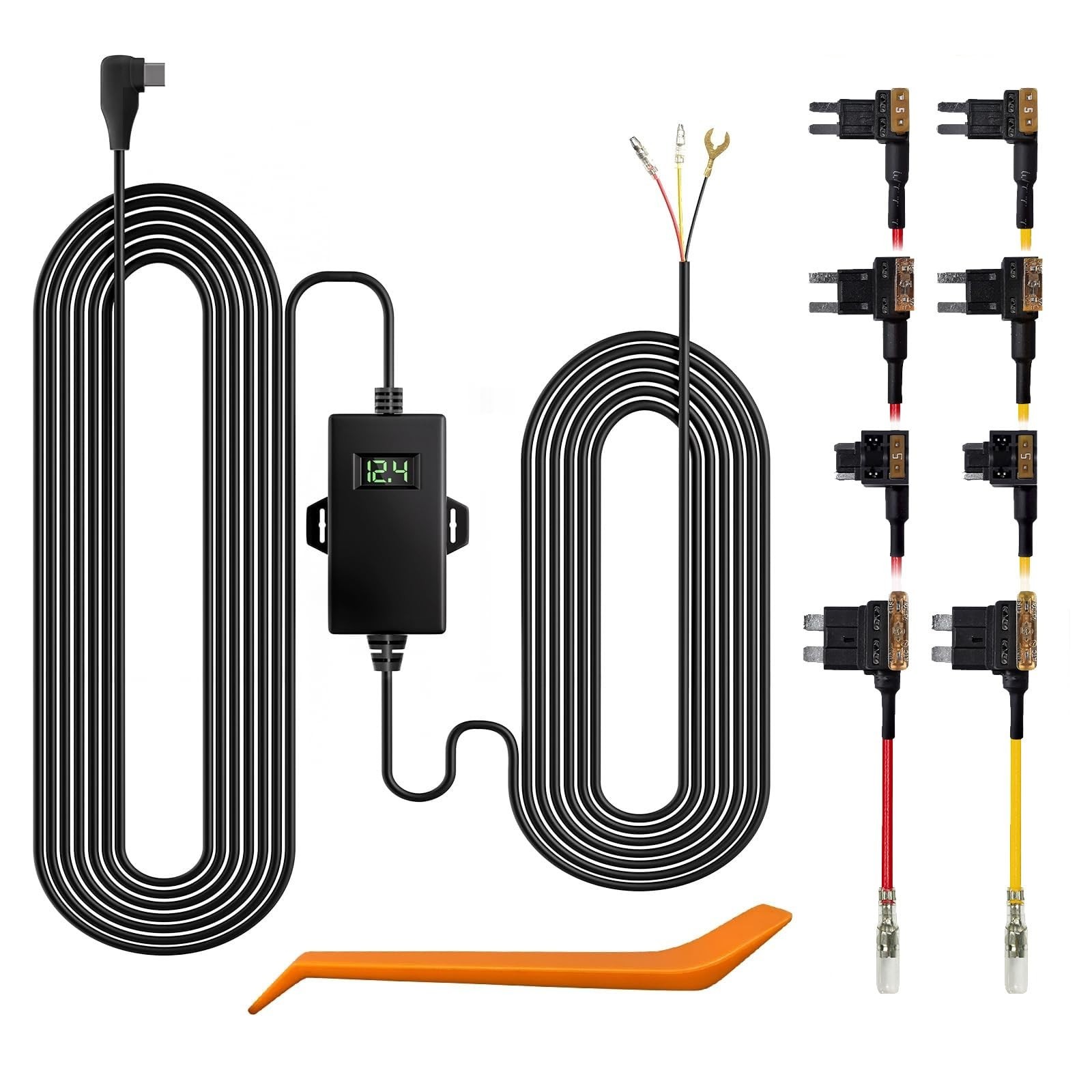 Hardwire Kit for Dash Cameras, USB C Charger Cable 12V-24V to 5V, Battery Drain